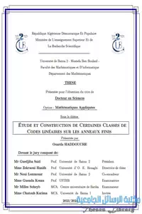 Étude et construction de certaines classes de codes linéaires sur les anneaux finis 1 16